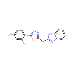 Clc1ccc(-c2nnc(Cc3nc4ccccc4[nH]3)o2)c(Cl)c1 ZINC001772587786