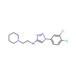 Clc1ccc(-n2cc(NCCN3CCCCC3)nn2)cc1Cl ZINC000209444349