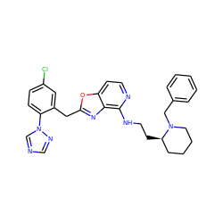 Clc1ccc(-n2cncn2)c(Cc2nc3c(NCC[C@@H]4CCCCN4Cc4ccccc4)nccc3o2)c1 ZINC000028528031