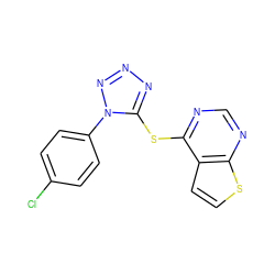 Clc1ccc(-n2nnnc2Sc2ncnc3sccc23)cc1 ZINC000002649462