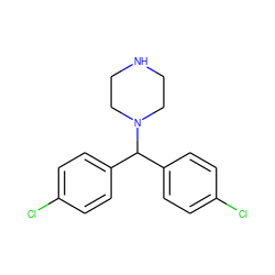 Clc1ccc(C(c2ccc(Cl)cc2)N2CCNCC2)cc1 ZINC000019366603