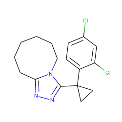 Clc1ccc(C2(c3nnc4n3CCCCCC4)CC2)c(Cl)c1 ZINC000029044283