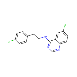 Clc1ccc(CCNc2ncnc3ccc(Cl)cc23)cc1 ZINC000013476440