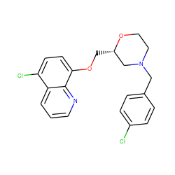 Clc1ccc(CN2CCO[C@@H](COc3ccc(Cl)c4cccnc34)C2)cc1 ZINC000013579626