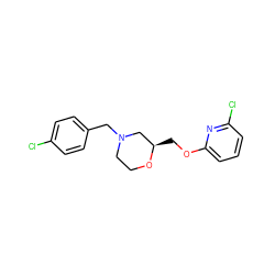 Clc1ccc(CN2CCO[C@H](COc3cccc(Cl)n3)C2)cc1 ZINC000653721425