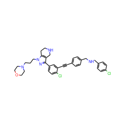 Clc1ccc(CNCc2ccc(C#Cc3cc(-c4nn(CCCN5CCOCC5)c5c4CNCC5)ccc3Cl)cc2)cc1 ZINC000095594677