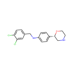 Clc1ccc(CNc2ccc([C@H]3CNCCO3)cc2)cc1Cl ZINC000150043035