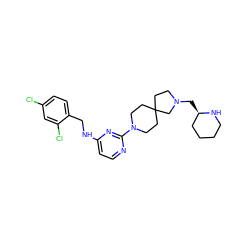 Clc1ccc(CNc2ccnc(N3CCC4(CCN(C[C@@H]5CCCCN5)C4)CC3)n2)c(Cl)c1 ZINC000653845394