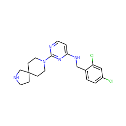 Clc1ccc(CNc2ccnc(N3CCC4(CCNC4)CC3)n2)c(Cl)c1 ZINC000653846203