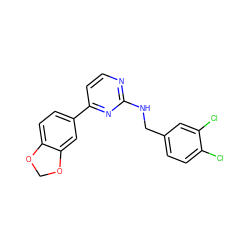 Clc1ccc(CNc2nccc(-c3ccc4c(c3)OCO4)n2)cc1Cl ZINC000072138333