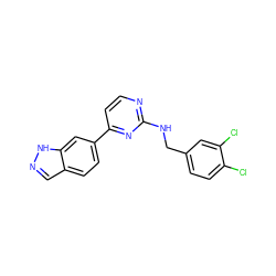 Clc1ccc(CNc2nccc(-c3ccc4cn[nH]c4c3)n2)cc1Cl ZINC000095755476