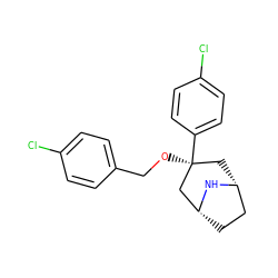 Clc1ccc(CO[C@]2(c3ccc(Cl)cc3)C[C@@H]3CC[C@H](C2)N3)cc1 ZINC000101300628