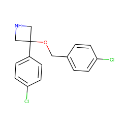 Clc1ccc(COC2(c3ccc(Cl)cc3)CNC2)cc1 ZINC000096924122