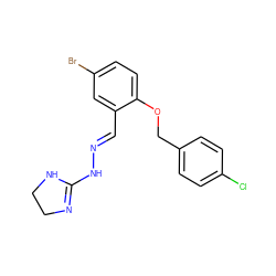 Clc1ccc(COc2ccc(Br)cc2/C=N/NC2=NCCN2)cc1 ZINC000028888901