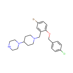 Clc1ccc(COc2ccc(Br)cc2CN2CCC(N3CCNCC3)CC2)cc1 ZINC000028822111