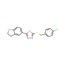 Clc1ccc(CSc2nnc(-c3ccc4c(c3)CCO4)o2)cc1 ZINC000040395091