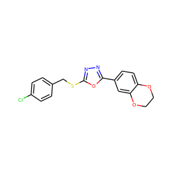 Clc1ccc(CSc2nnc(-c3ccc4c(c3)OCCO4)o2)cc1 ZINC000073170182