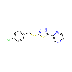 Clc1ccc(CSc2nnc(-c3cnccn3)s2)cc1 ZINC000095576730