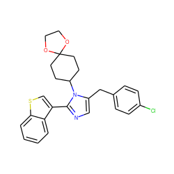 Clc1ccc(Cc2cnc(-c3csc4ccccc34)n2C2CCC3(CC2)OCCO3)cc1 ZINC000040380103