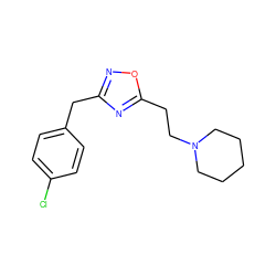 Clc1ccc(Cc2noc(CCN3CCCCC3)n2)cc1 ZINC000038259383