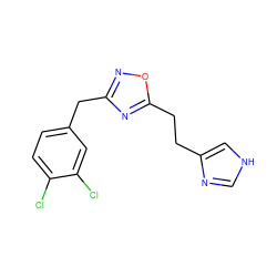 Clc1ccc(Cc2noc(CCc3c[nH]cn3)n2)cc1Cl ZINC000027903773