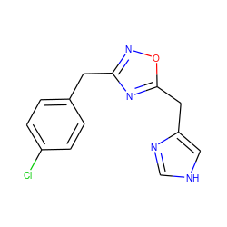 Clc1ccc(Cc2noc(Cc3c[nH]cn3)n2)cc1 ZINC000027903780