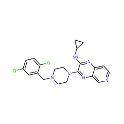 Clc1ccc(Cl)c(CN2CCN(c3nc4cnccc4nc3NC3CC3)CC2)c1 ZINC000653667969