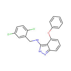 Clc1ccc(Cl)c(CNc2[nH]nc3cccc(Oc4ccccc4)c23)c1 ZINC000028463067