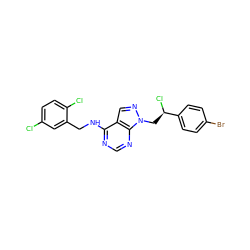 Clc1ccc(Cl)c(CNc2ncnc3c2cnn3C[C@@H](Cl)c2ccc(Br)cc2)c1 ZINC000096272503