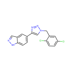 Clc1ccc(Cl)c(Cn2cc(-c3ccc4[nH]ncc4c3)nn2)c1 ZINC000066097283