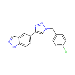 Clc1ccc(Cn2cc(-c3ccc4[nH]ncc4c3)nn2)cc1 ZINC000066077192