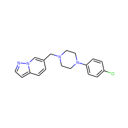 Clc1ccc(N2CCN(Cc3ccc4ccnn4c3)CC2)cc1 ZINC000013863614