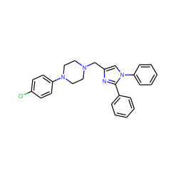 Clc1ccc(N2CCN(Cc3cn(-c4ccccc4)c(-c4ccccc4)n3)CC2)cc1 ZINC000013491641