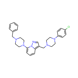 Clc1ccc(N2CCN(Cc3cnn4c(N5CCN(Cc6ccccc6)CC5)cccc34)CC2)cc1 ZINC000013438668