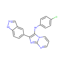 Clc1ccc(Nc2c(-c3ccc4[nH]ncc4c3)nc3ncccn23)cc1 ZINC000066073642