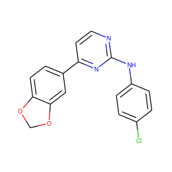 Clc1ccc(Nc2nccc(-c3ccc4c(c3)OCO4)n2)cc1 ZINC000072137476