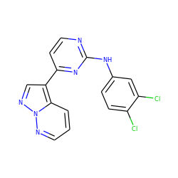 Clc1ccc(Nc2nccc(-c3cnn4ncccc34)n2)cc1Cl ZINC000013582594