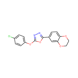 Clc1ccc(Oc2nnc(-c3ccc4c(c3)OCCO4)o2)cc1 ZINC000072111456