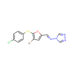 Clc1ccc(Sc2oc(/C=N/n3cnnc3)cc2Br)cc1 ZINC000001105539