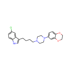 Clc1ccc2[nH]cc(CCCCN3CCN(c4ccc5c(c4)OCCO5)CC3)c2c1 ZINC000013582464