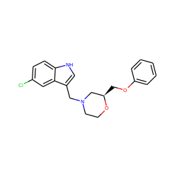 Clc1ccc2[nH]cc(CN3CCO[C@H](COc4ccccc4)C3)c2c1 ZINC000653726546