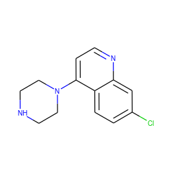 Clc1ccc2c(N3CCNCC3)ccnc2c1 ZINC000000171526