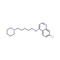 Clc1ccc2c(NCCCCCN3CCCCC3)ccnc2c1 ZINC000013472663