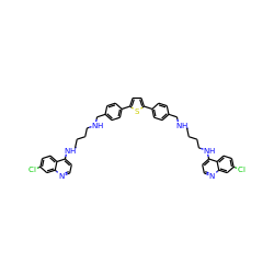 Clc1ccc2c(NCCCCNCc3ccc(-c4ccc(-c5ccc(CNCCCCNc6ccnc7cc(Cl)ccc67)cc5)s4)cc3)ccnc2c1 ZINC000095551702