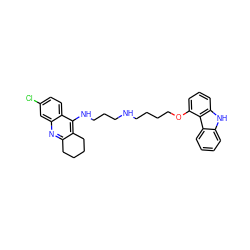 Clc1ccc2c(NCCCNCCCCOc3cccc4[nH]c5ccccc5c34)c3c(nc2c1)CCCC3 ZINC000040916517