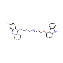 Clc1ccc2c(NCCCNCCCOc3cccc4[nH]c5ccccc5c34)c3c(nc2c1)CCCC3 ZINC000040408760