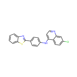 Clc1ccc2c(Nc3ccc(-c4nc5ccccc5s4)cc3)ccnc2c1 ZINC000040913625