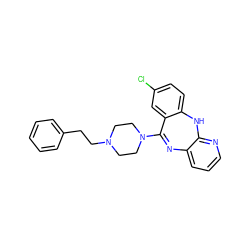 Clc1ccc2c(c1)C(N1CCN(CCc3ccccc3)CC1)=Nc1cccnc1N2 ZINC000013492080