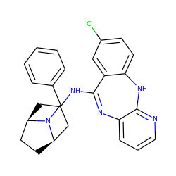 Clc1ccc2c(c1)C(NC1C[C@@H]3CC[C@H](C1)N3Cc1ccccc1)=Nc1cccnc1N2 ZINC000013492090