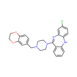 Clc1ccc2c(c1)N=C(N1CCN(Cc3ccc4c(c3)OCCO4)CC1)c1ccccc1N2 ZINC000036089479